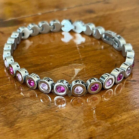 Rustic Cuff GsilvTone Angeline Tennis Bracelet W/ Amethyst Shades of Crystals 7" - Picture 2 of 8